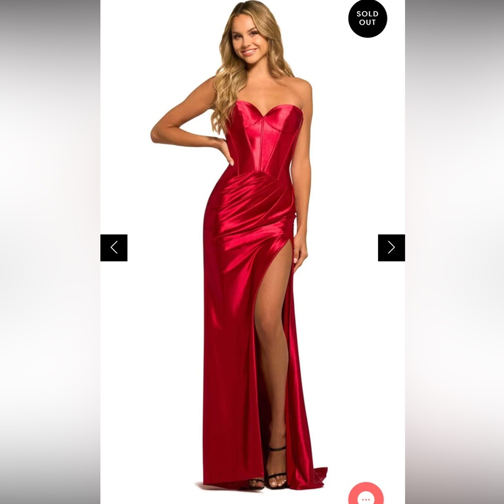 Red Sherri Hill Sweetheart Satin Corseted Long prom dress size 2